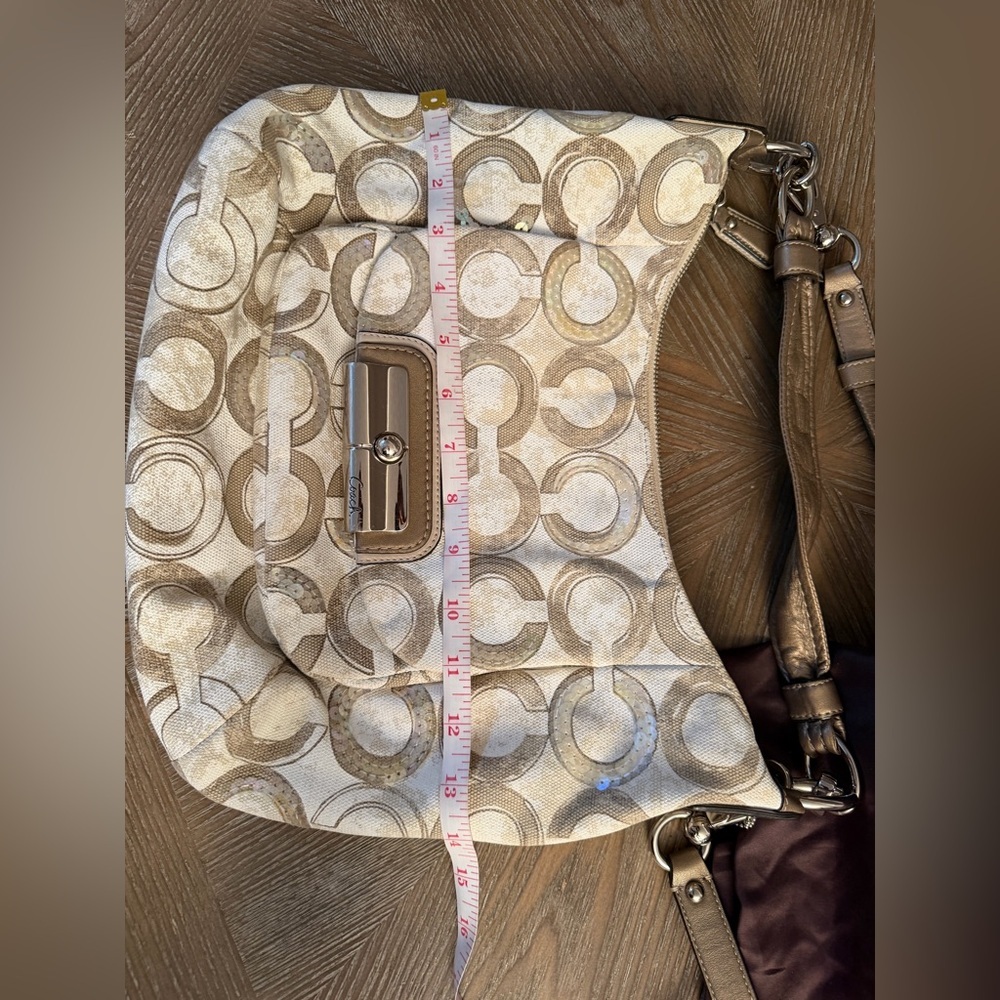 Coach Kristin Hobo Sequins Vintage Tan & Cream Shoulder Bag - Picture 2 of 14